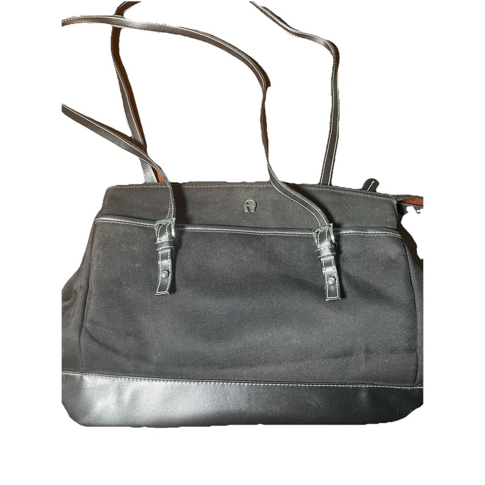 ETIENNE AIGNER Handbag Black Satchel Work Tote Shoulder Bag Purse Vtg Y2K Large